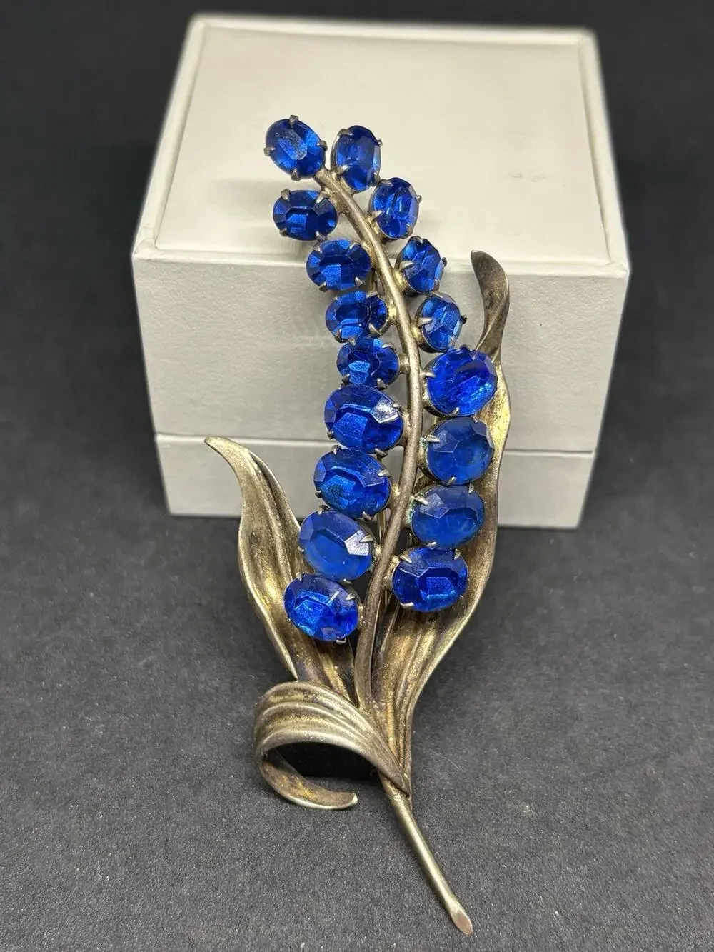 Vtg Unsigned Coro Sterling Silver Brooch Vermeil Blue Rhinestones Floral Pin 27g